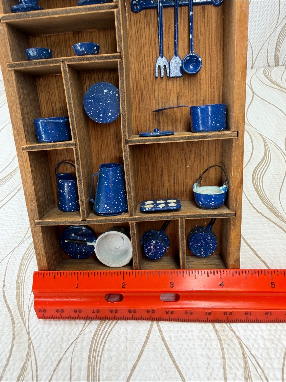 Blue Speckled Miniature Cookware Set - Decorative Kitchen Display - Picture 3 of 8